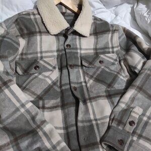 Mountain and Isle Jacket Mens Green Beige Plaid Fleece sz XL